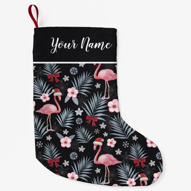 Petite Chaussette De Noël Flamant rose de Noël Nom Petit stockage de Noël (Devant)