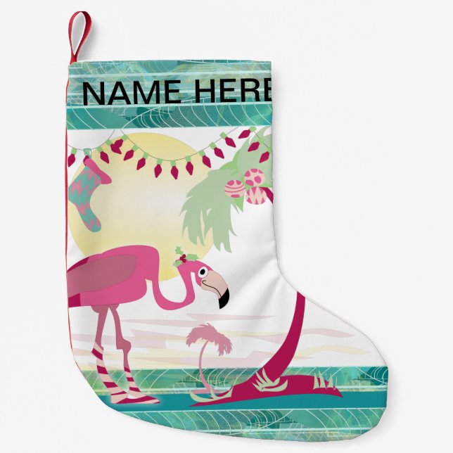 Petite Chaussette De Noël Flamant rose de Noël personnalisé scène de vacance (Devant)