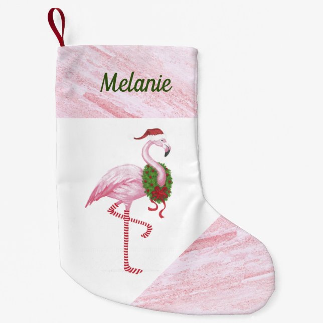 Petite Chaussette De Noël Flamant rose en Santa Hat Custom Christmas Stockin (Devant)