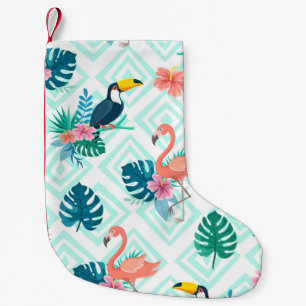 Petite Chaussette De Noël Flamant rose et toucan avec fleurs sur un arrière 