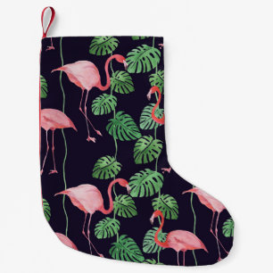 Petite Chaussette De Noël Flamant rose foncé : Petit Motif aquarelle.