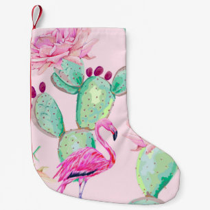 Petite Chaussette De Noël flamant rose, oiseaux exotiques, fleurs douces, ro