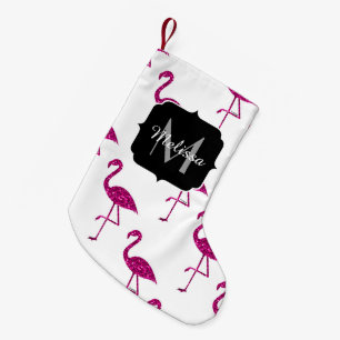 Petite Chaussette De Noël Flamant rose pailleté Monogramme paillettes scinti