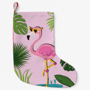 Petite Chaussette De Noël Flamant rose Palm Feuille Tropical Design