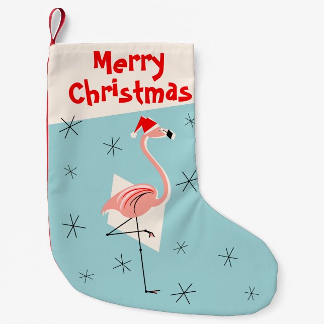 Petite Chaussette De Noël Flamant rose Père Noël Bleu Joyeux Noël (Devant)