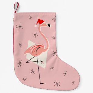 Petite Chaussette De Noël Flamant rose Père Noël rose bas à un côté