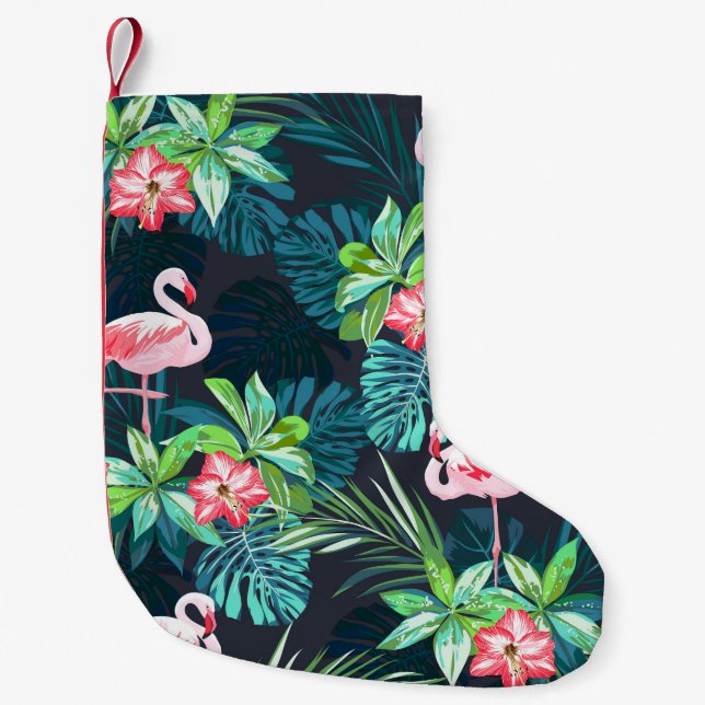 Petite Chaussette De Noël Flamant rose tropical : Fleurs d'été Motif (Devant)