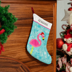 Petite Chaussette De Noël Flamant rose Turquoise Flocon de neige Tropical No
