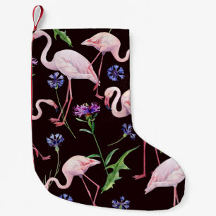 Petite Chaussette De Noël Flamants d'aquarelle et fleurs sauvages motif.