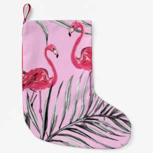 Petite Chaussette De Noël Flamants roses, aquarelle tropicale vintage motif.