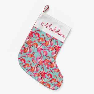 Petite Chaussette De Noël Flamants roses aquarelles rassemblés Ajouter votr