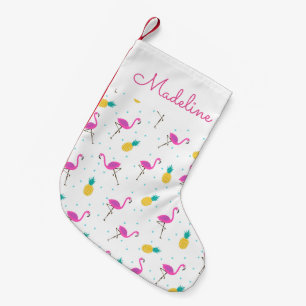 Petite Chaussette De Noël Flamants roses de néon  Ajouter votre nom