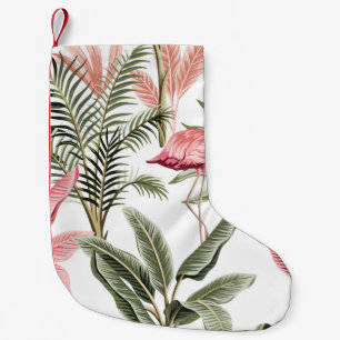 Petite Chaussette De Noël Flamingo vintage rose tropicale, bananiers et