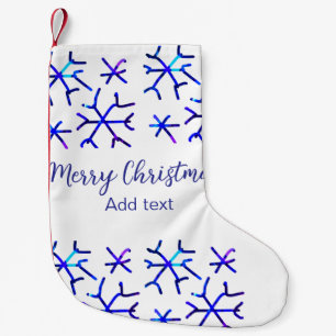 Petite Chaussette De Noël Flammes de neige brillantes métalliques bleues mot