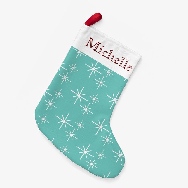 Petite Chaussette De Noël Flammes de neige tendance Turquoise Personnalisé (Devant (Accrochage))