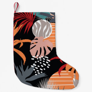 Petite Chaussette De Noël Fleur Abstraite et feuilles tropicaux dessinent co