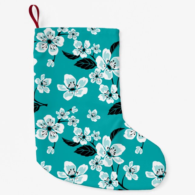 PETITE CHAUSSETTE DE NOËL FLEUR DE CERISIER - SAKURA (TURQUOISE) (Devant)
