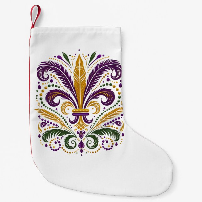 Petite Chaussette De Noël Fleur de lis jaune et vert violet (Devant)