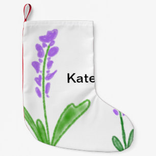 Petite Chaussette De Noël Fleur d'eau aquarelle lavande violette ajouter nom