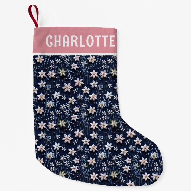 Petite Chaussette De Noël Fleur d'hiver de Noël brodée personnalisée (Devant)