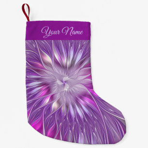 Petite Chaussette De Noël Fleur étoile abstraite fractale rose violet Nom de