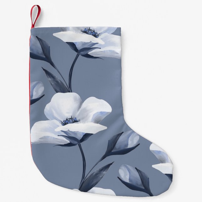 Petite Chaussette De Noël Fleurs blanches délicates : motif sans soudure. (Devant)