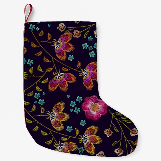 Petite Chaussette De Noël Fleurs brodées : mode sans couture motif (Devant)