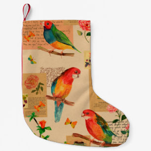 Petite Chaussette De Noël Fleurs colorées et perroquets motif