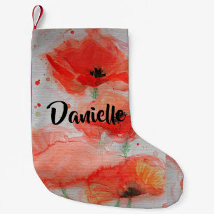 Petite Chaussette De Noël Fleurs d'aquarelle du pavot rouge Nom floral Stock