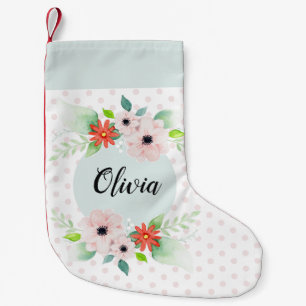 Petite Chaussette De Noël Fleurs d'aquarelle et nom des petites filles flora