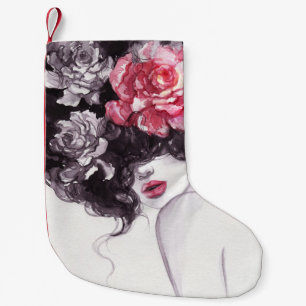 Petite Chaussette De Noël Fleurs de femme, Arrière - plan d'aquarelle de mod