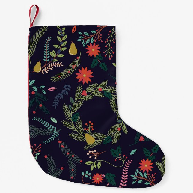 Petite Chaussette De Noël Fleurs de Noël dessinées à la main : collection vi (Devant)