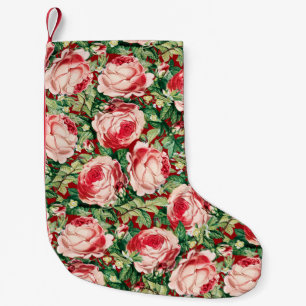 Petite Chaussette De Noël Fleurs de rose rose et rouge à l'aquarelle et feui
