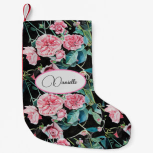 Petite Chaussette De Noël Fleurs de Rose rose Vintage Nom Floral Stocking