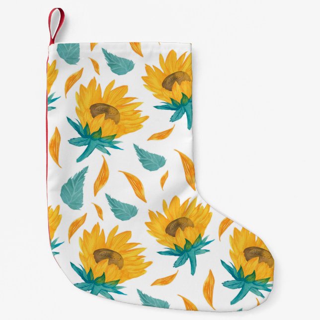 Petite Chaussette De Noël Fleurs de soleil d'aquarelle : Impression botaniqu (Devant)