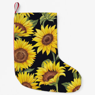 Petite Chaussette De Noël Fleurs de soleil, papillons, aquarelle noir