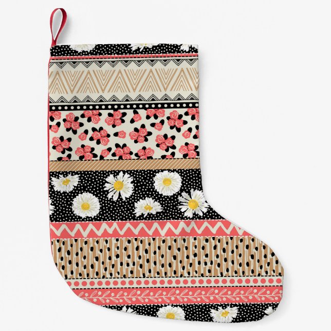 Petite Chaussette De Noël Fleurs décoratives : Patchwork Tile Motif (Devant)