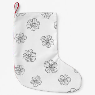 Petite Chaussette De Noël Fleurs dessinées à la main noire sur arrière - pla