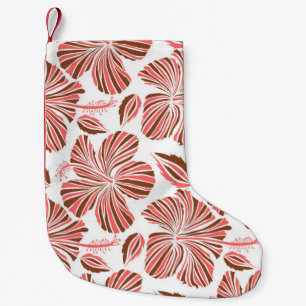 Petite Chaussette De Noël Fleurs d'hibiscus hawaïens : style tropical brun.