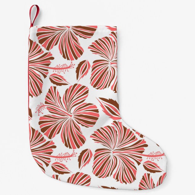 Petite Chaussette De Noël Fleurs d'hibiscus hawaïens : style tropical brun. (Devant)