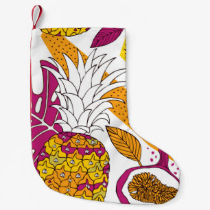 Petite Chaussette De Noël Fleurs et fruits tropicaux, imprimé exotique lumin