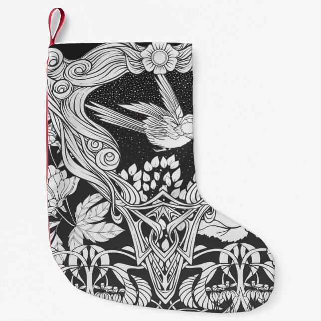 Petite Chaussette De Noël Fleurs et oiseau dans un style Art nouveau sans co (Devant)