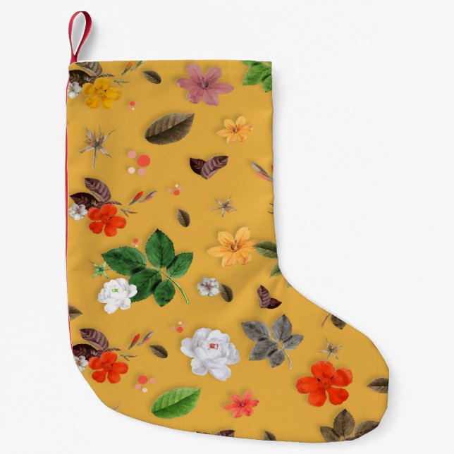 Petite Chaussette De Noël Fleurs jaunes et roses blanches 20 (Devant)