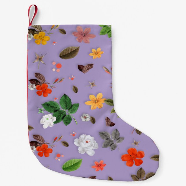 Petite Chaussette De Noël Fleurs jaunes et roses blanches 21 (Devant)