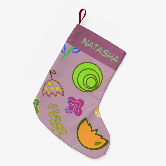 Petite Chaussette De Noël Fleurs mignonnes sur violet (Devant (Accrochage))