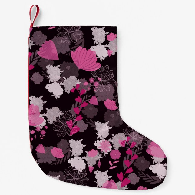 Petite Chaussette De Noël fleurs noires (Devant)