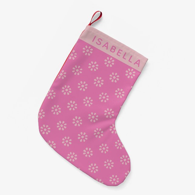 Petite Chaussette De Noël Fleurs roses chaudes Boho Motif personnalisé (Devant (Accrochage))