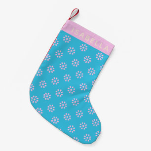 Petite Chaussette De Noël Fleurs roses turquoise Motif Boho Personnalisé