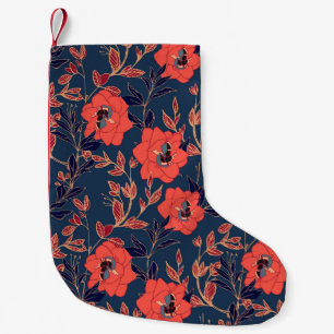 Petite Chaussette De Noël Fleurs rouges de roses et pivoines avec feuilles e