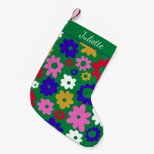 Petite Chaussette De Noël Fleurs scandinaves colorées vert personnalisé